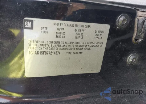 2007 Chevrolet Cobalt Ls from USA, damaged, VIN 1G1AK15F877214374